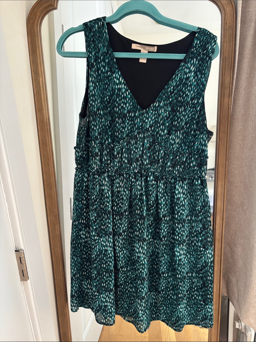 Forever 21 Teal & Black V-Neck Mini Dress